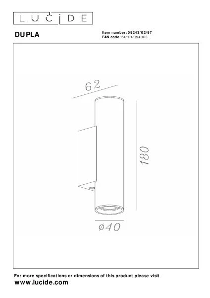 Lucide DUPLA - Foco de pared / Lámpara de pared - 2xGU10 (MR11) - Marrón óxido - técnico